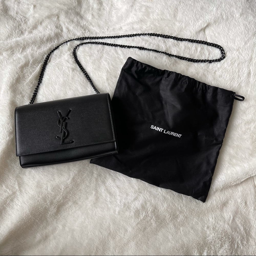 Saint Laurent Small Kate Chain Bag in Grain De Poudre Embossed Leather